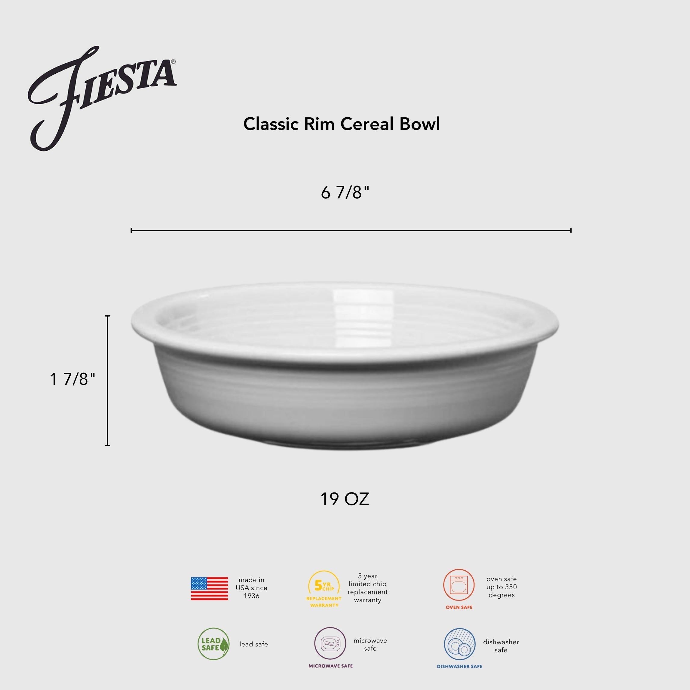 Fiesta Dinnerware - Classic Rim 6 7/8 Inch Cereal Bowl 19 OZ Foundry - Image 3