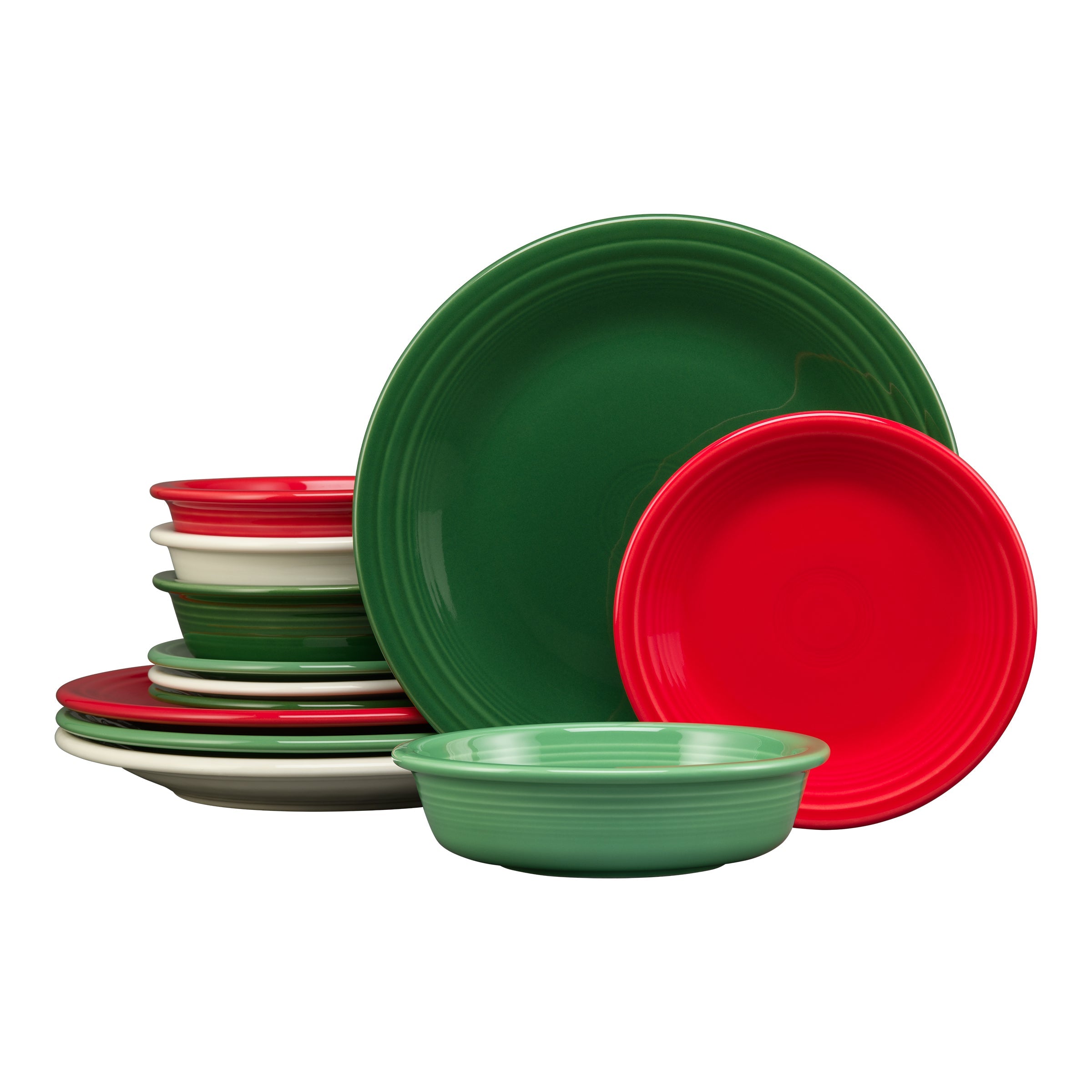 Fiesta Dinnerware - Christmas Mixed Color Classic Rim 12-Piece Dinnerware Set, Service for 4