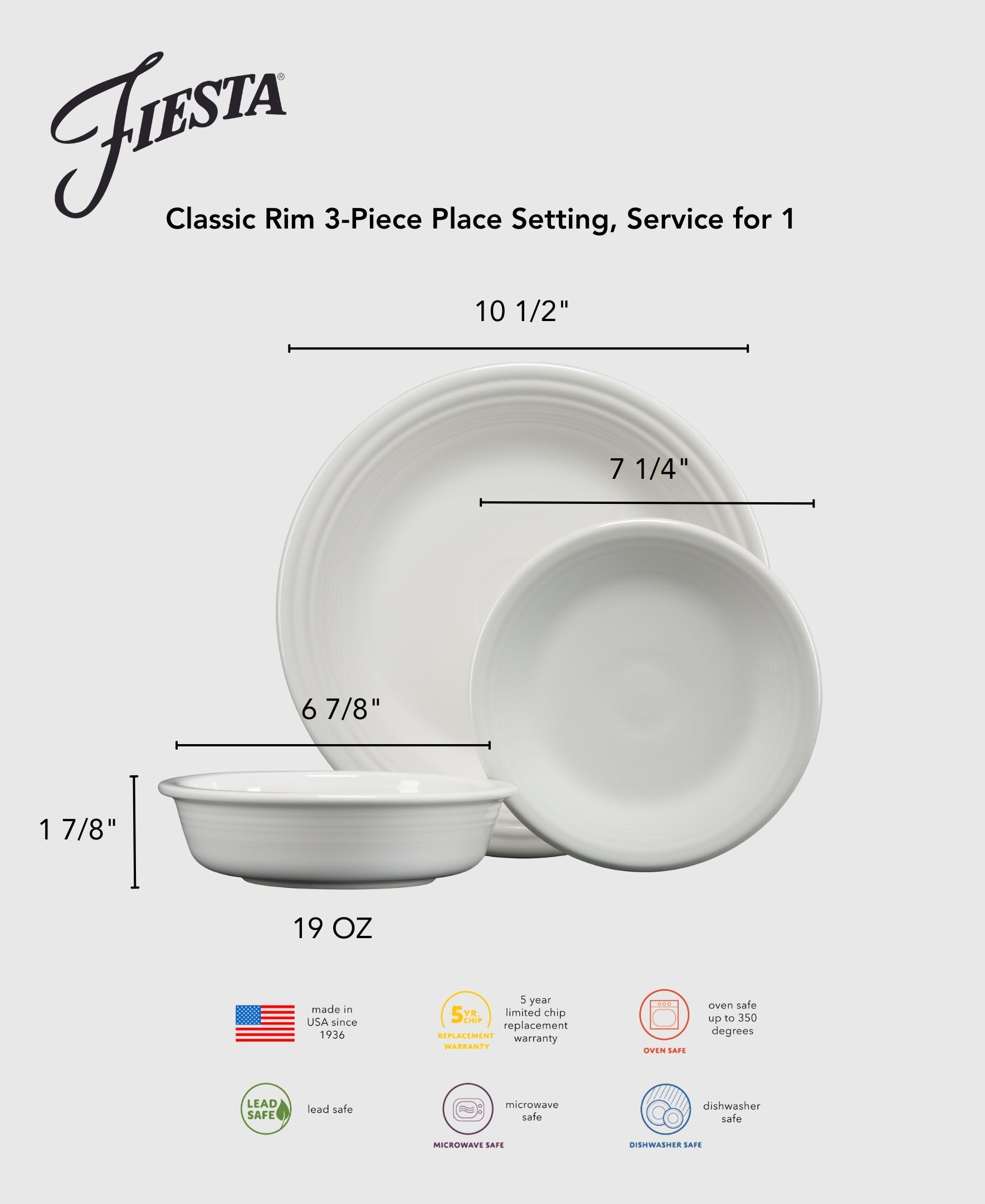 Fiesta Dinnerware - New Retired Classic Rim 3-Piece Place Setting, Service for 1 - Image 3