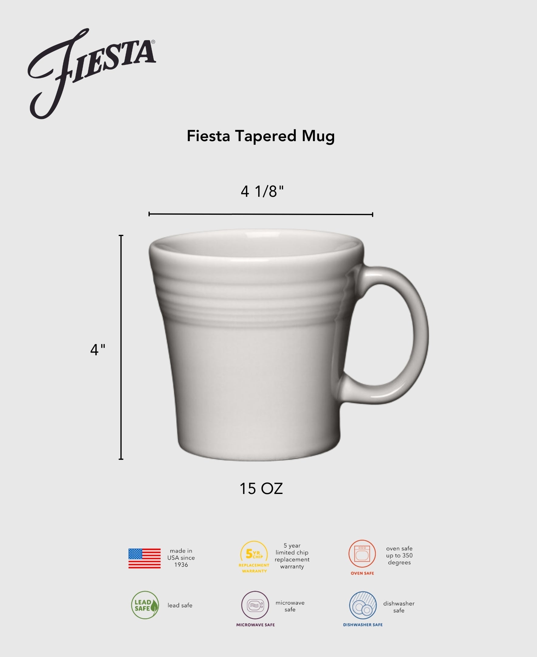Fiesta Dinnerware - White 15 OZ Set of 4 Tapered Mugs - Image 2
