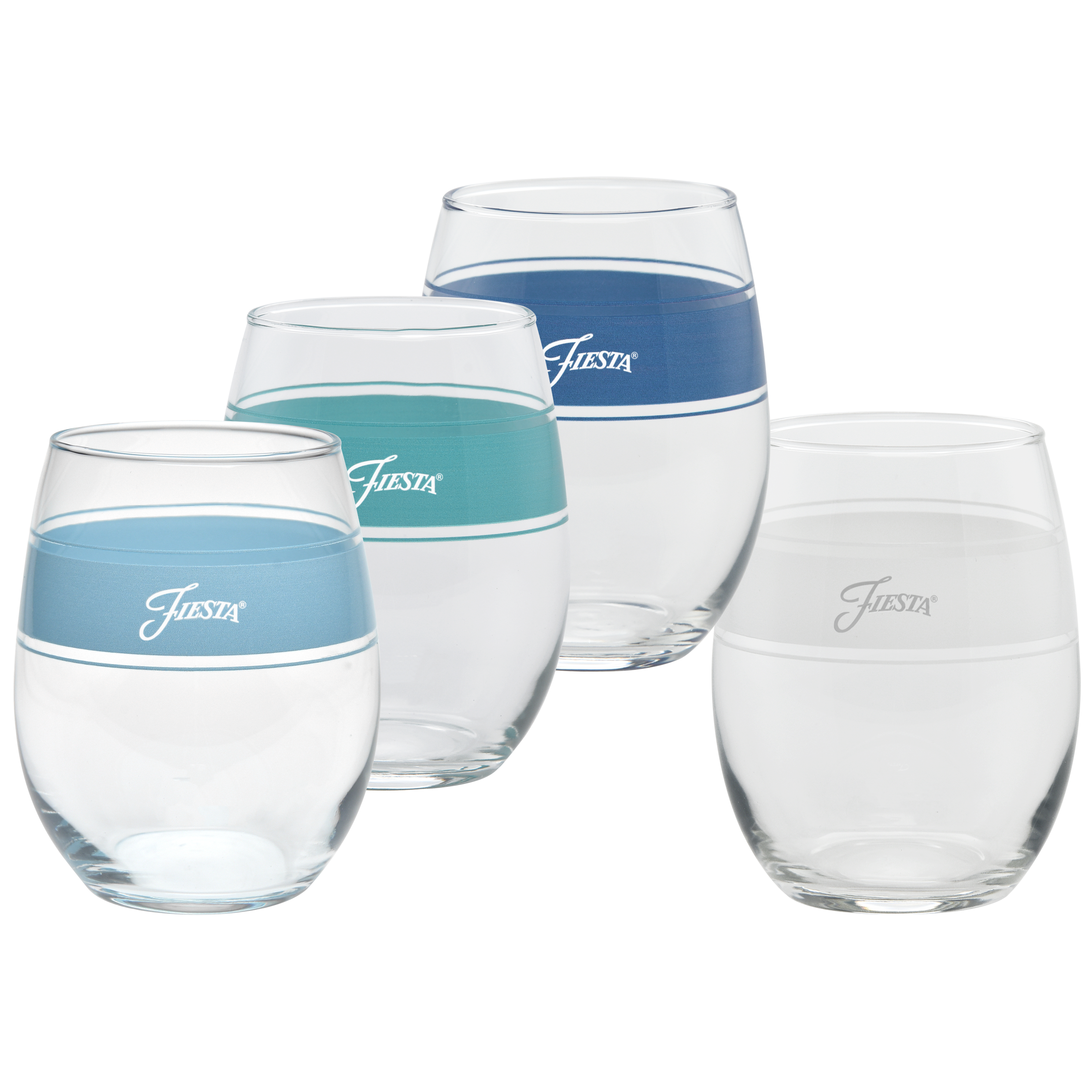 Fiesta Dinnerware - Coastal Blues 15 oz. Frame Stemless Wine Mixed Color, Set of 4