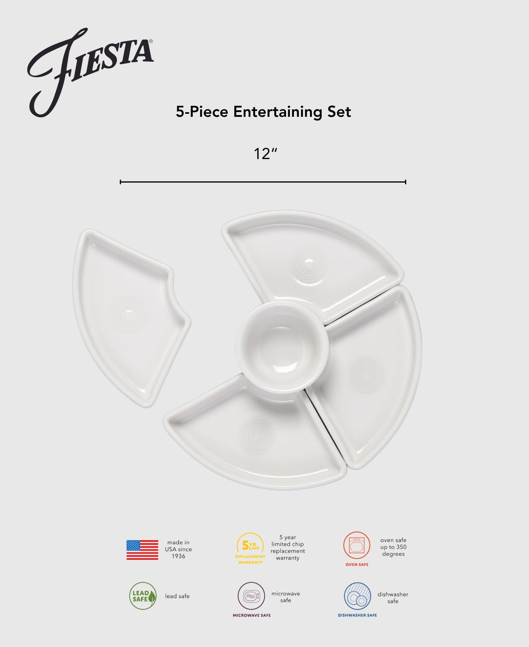 Fiesta Dinnerware - White 5-Piece Entertaining Set 8 1/5 Inch - Image 3