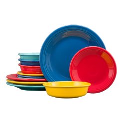 Fiesta Dinnerware - Mixed Vibrant Classic Rim 12-Piece Dinnerware Set, Service for 4