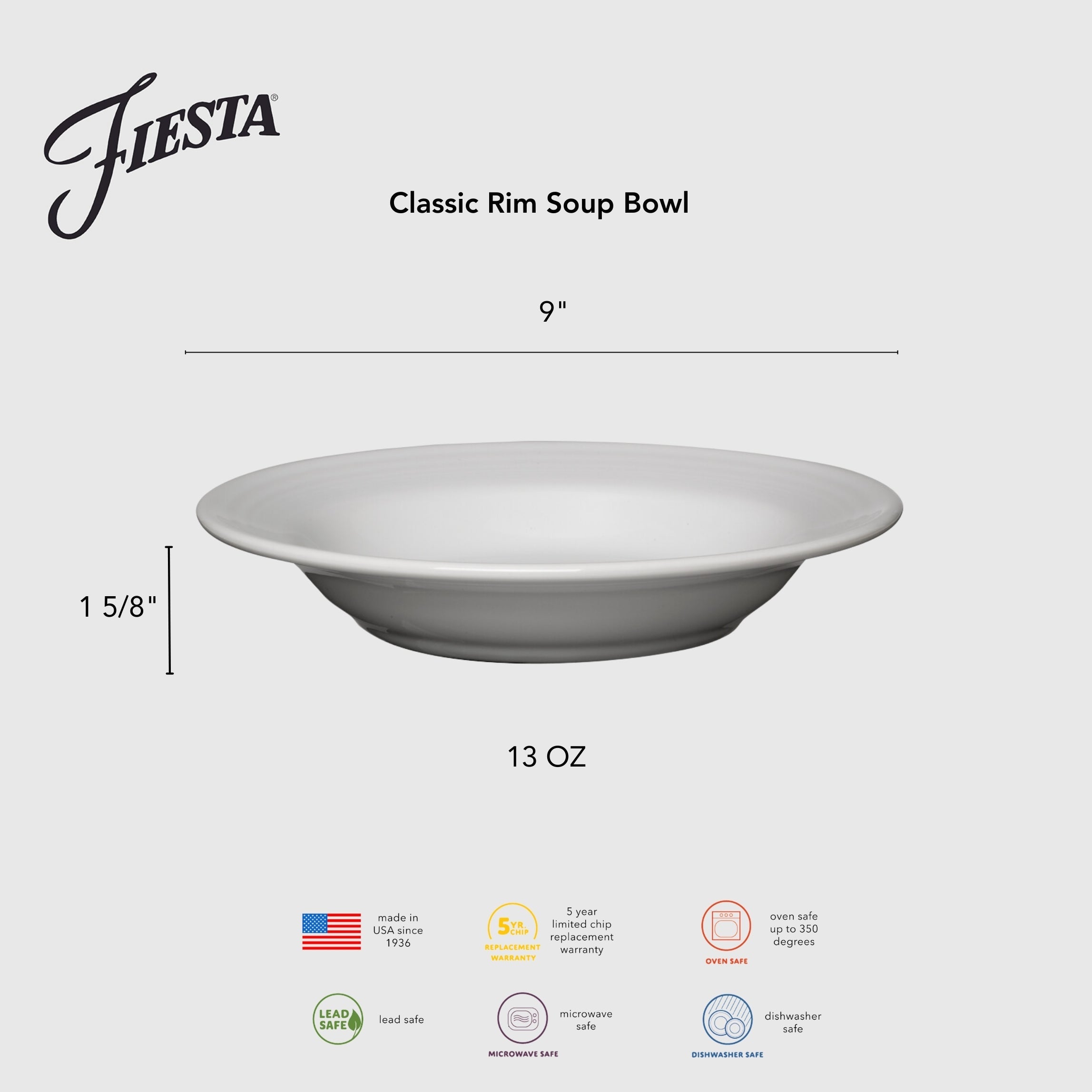 Fiesta Dinnerware - Classic Rim 9 Inch Soup Bowl 13 OZ - Image 9