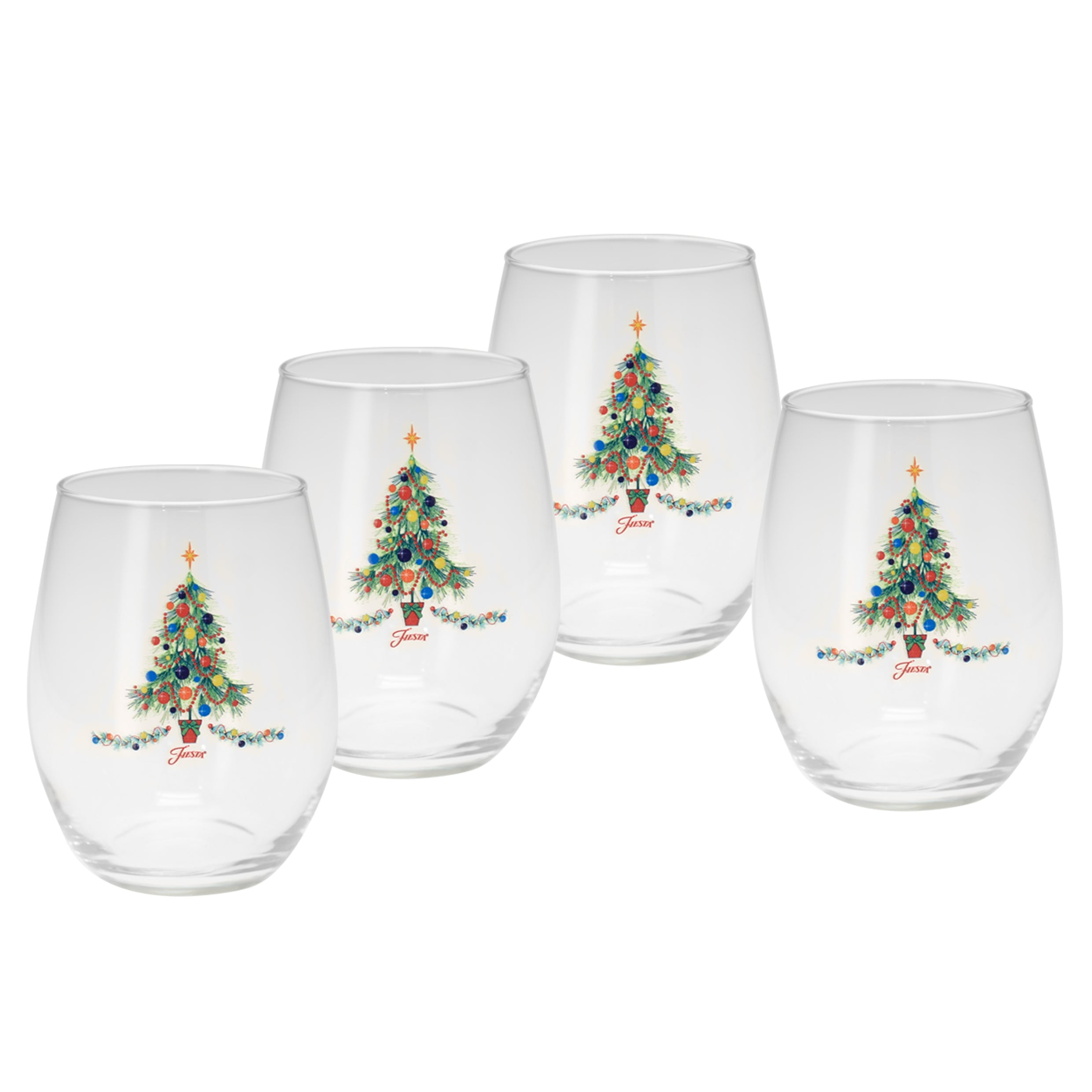 Fiesta Dinnerware - 15 oz. Fiesta® Christmas Tree Stemless Wine, Set of 4