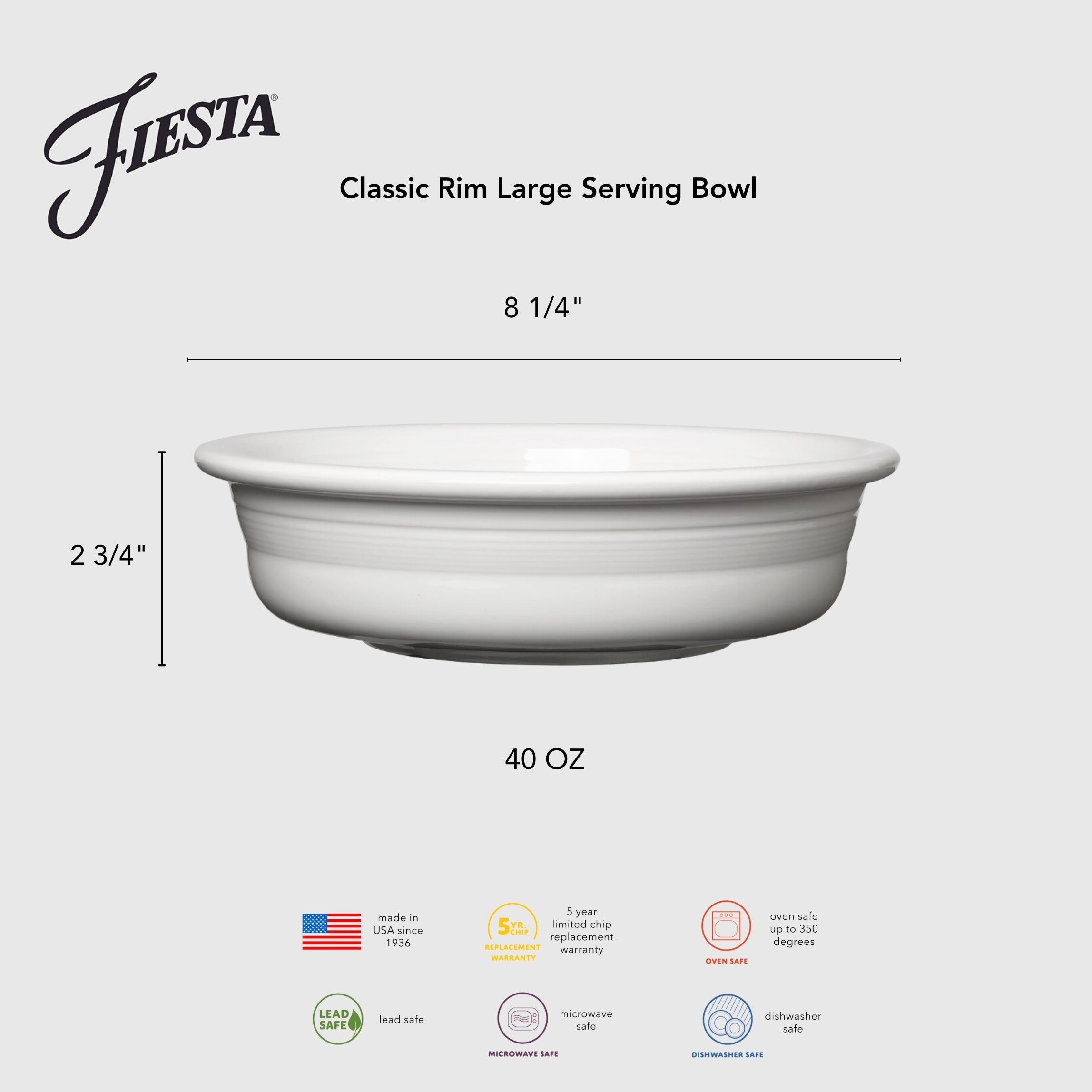 Fiesta Dinnerware - Lavender Classic Rim 8 1/4 Inch Large Serving Bowl 40 OZ - Image 2