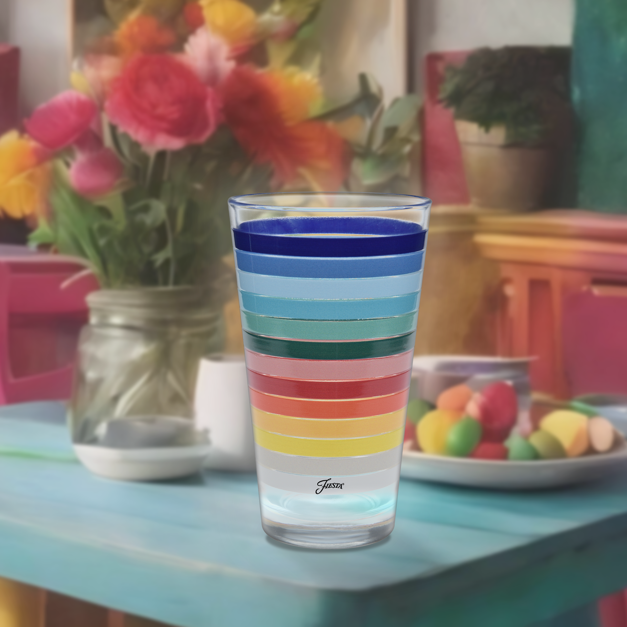 Fiesta Dinnerware - 16 oz. All Colors Stripe Cooler Glass - Set of 4 - Image 3