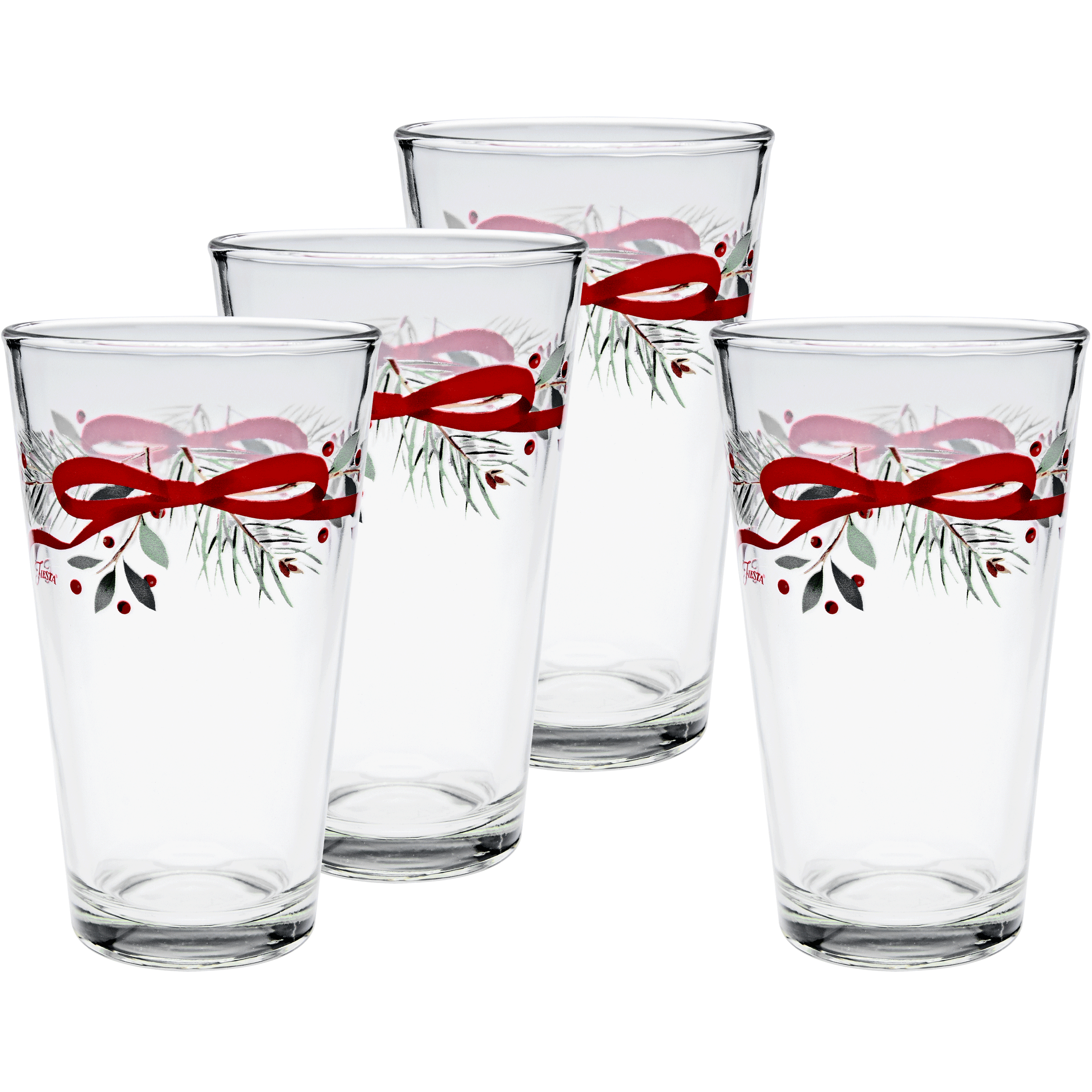 Fiesta Dinnerware - Holly Berry Christmas Garland 16 oz. Cooler Glass - Set of 4