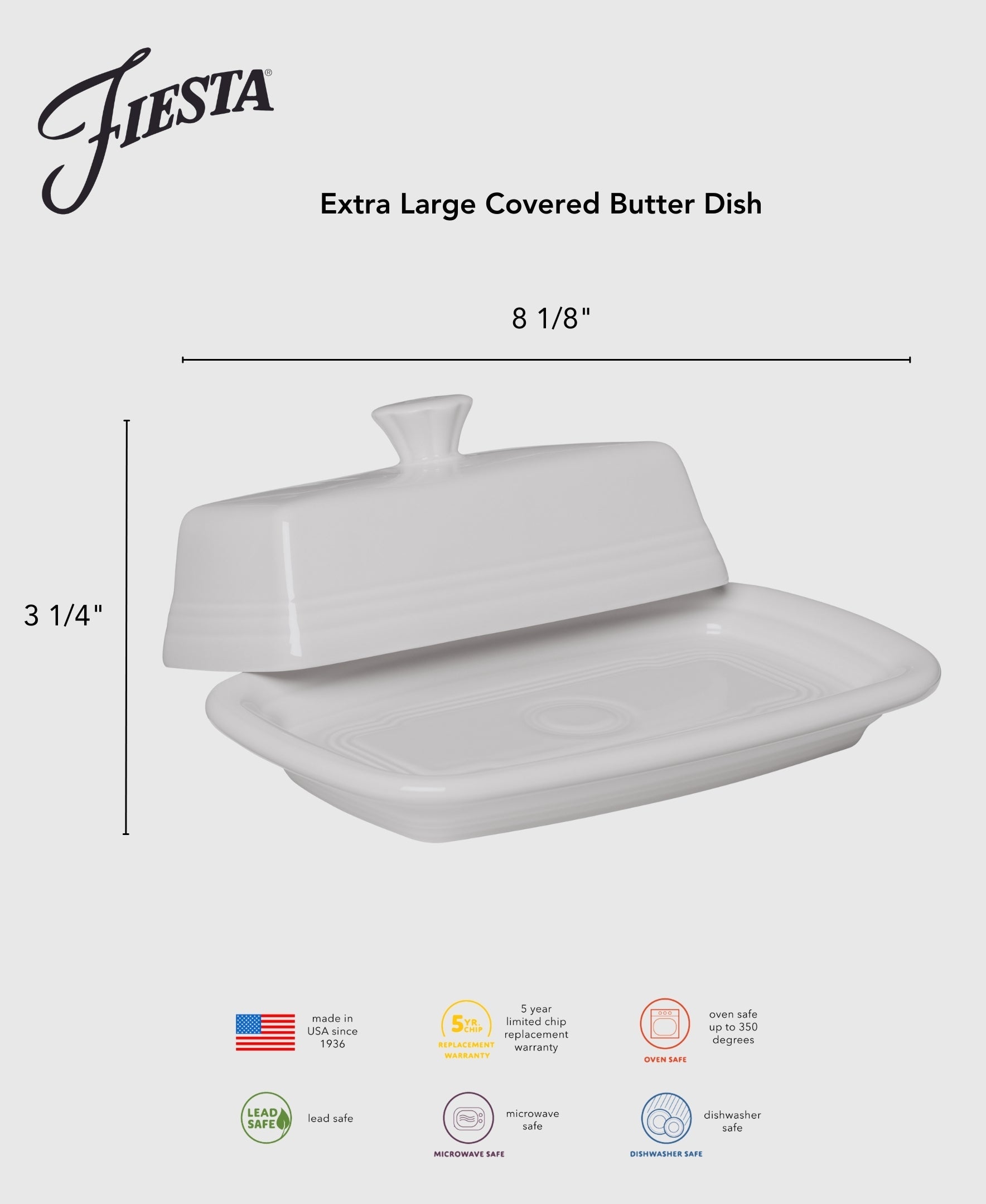 Fiesta Dinnerware - Extra Large Covered Butter Dish 8 1/8 Inch x 5 1/8 Inch - Image 4