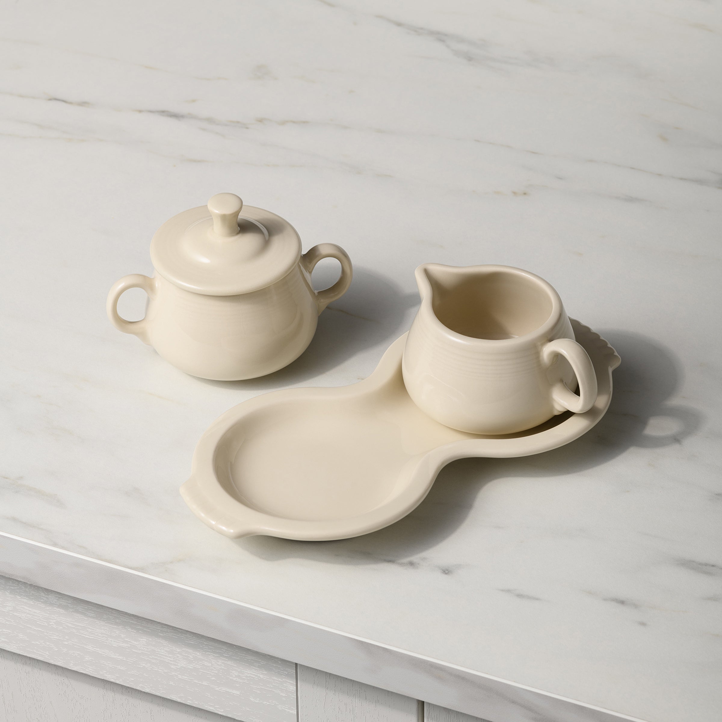 Fiesta Dinnerware - New Retired Linen 4-Piece Sugar Bowl and Creamer Set with Tray - Image 2
